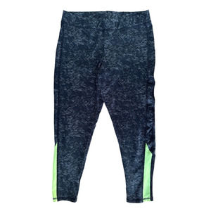 LCW Sports Women's Active Workout Capri Leggings w/ Green Leg Trims Size L Gray